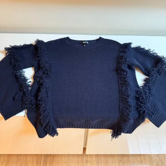 AQUA Cashmere Fringe Sweater – Navy – Size M - Picture 5 of 9